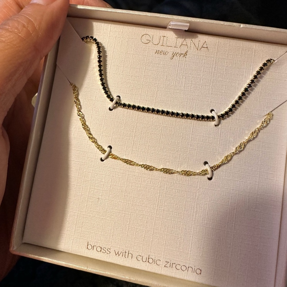 Guiliana New York necklace brass with cubic zirconia new in gift box 🎁
